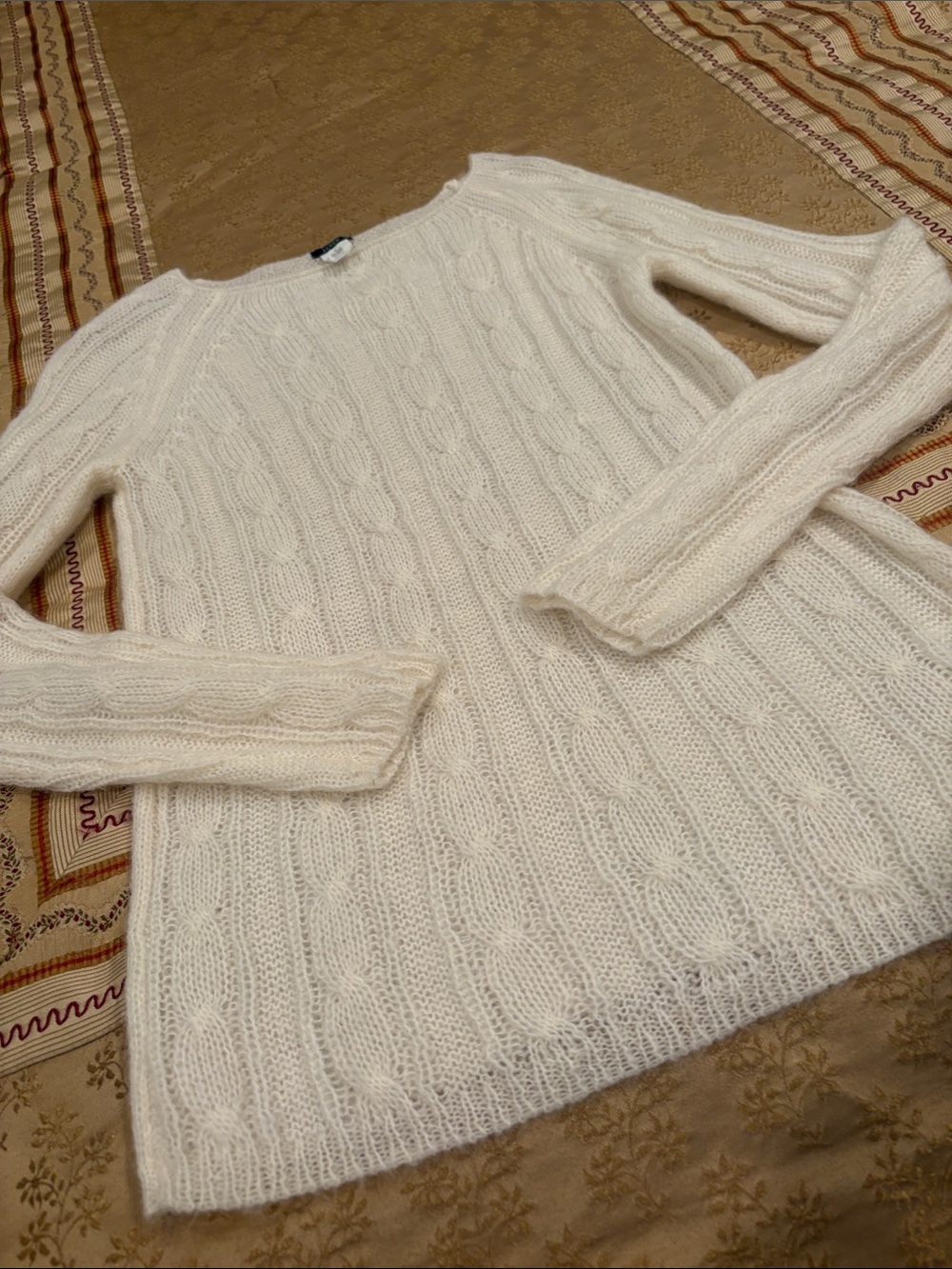 NWOT J. Crew Cream Cable Knit Crewneck Sweater, Classic, Acrylic Blend, M